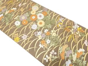 唐織　菊に秋草・芝草模様織り出し　袋帯